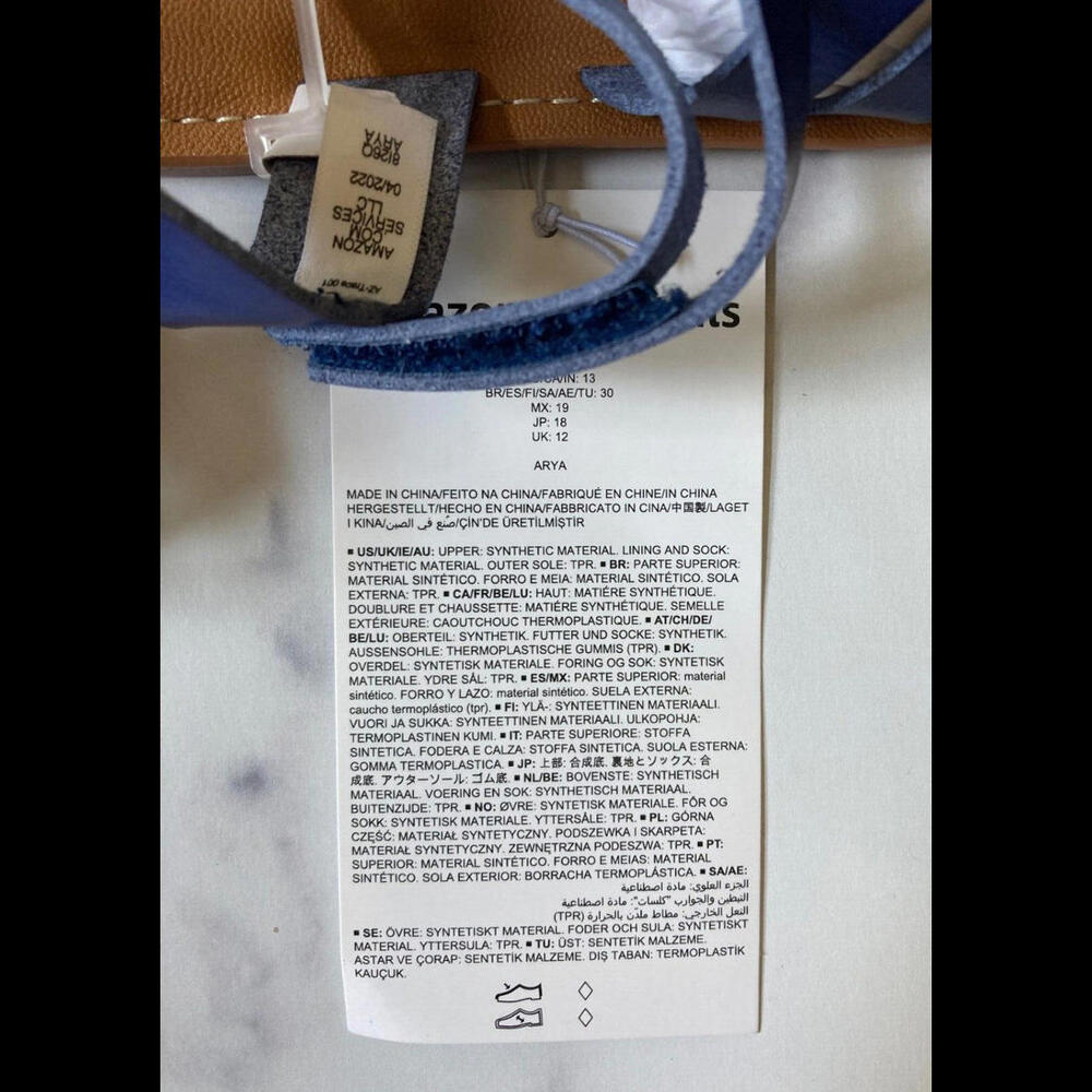 Girls Open Toe Blue Flat Strappy Sandal Size 13 By Amazon Essentials Hook & Loop - Picture 4 of 8